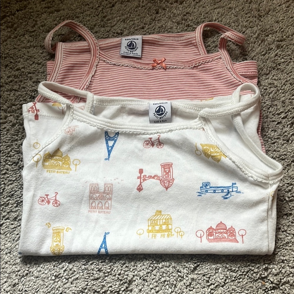 Petit Bateau Camisoles White and Pink Soft Cotton